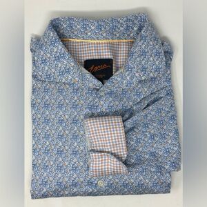 Egara Shirt Mens XL Blue Blue Floral Flip Cuff Button Down Shirt Long Sleeve